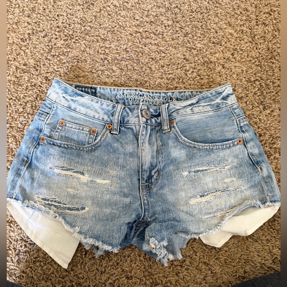 American Eagle Outfitters Light Blue Distressed Jean Shorts